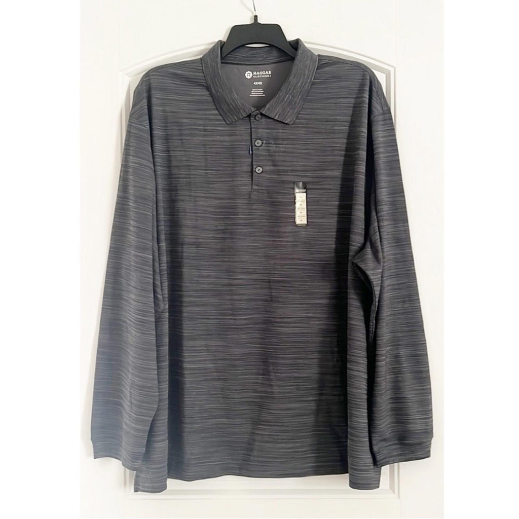 Haggar Polo Long Sleeve Shirt in Grey Heather, Big & Tall Size 4X New w/Tag