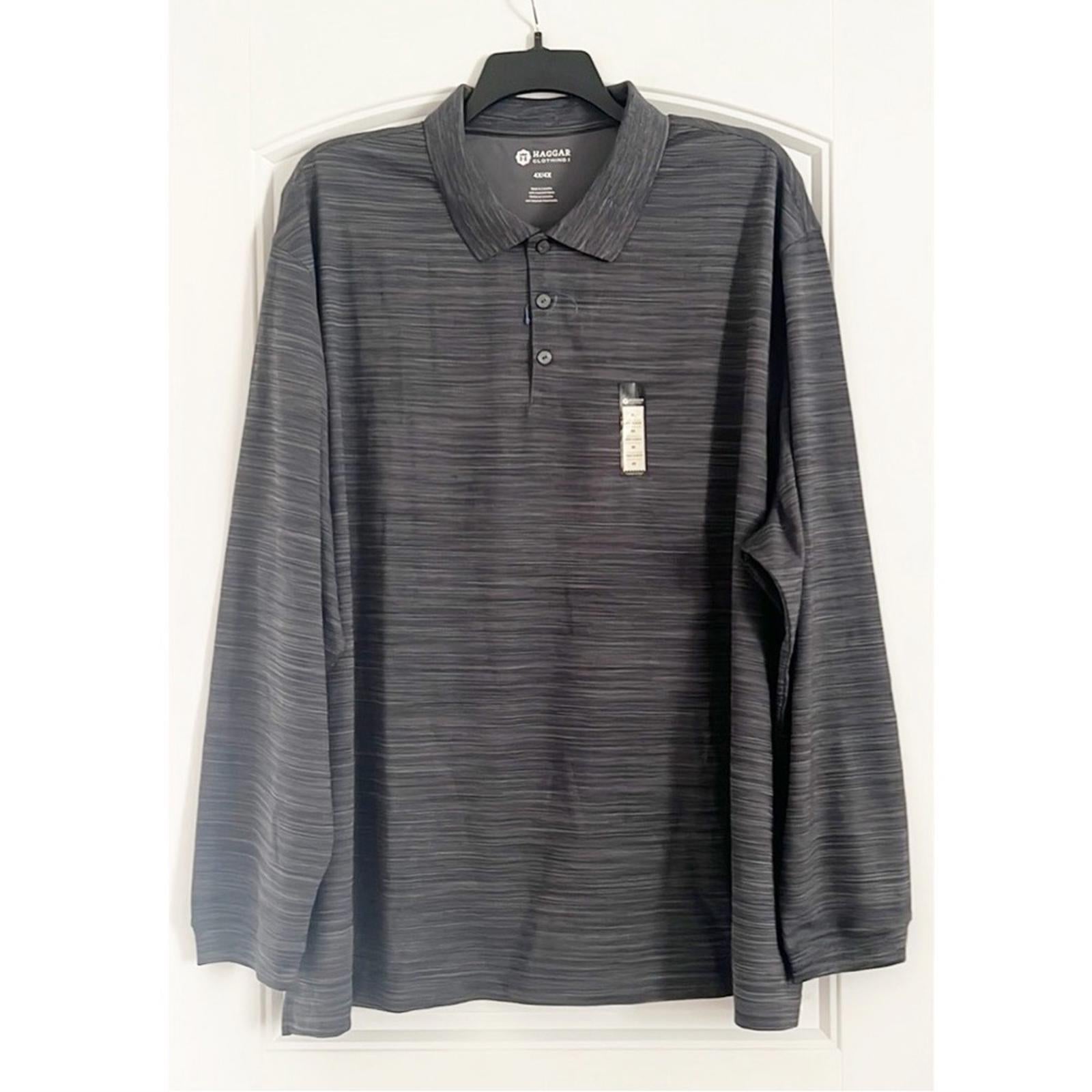 Haggar Polo Long Sleeve Shirt in Grey Heather, Big & Tall Size 4X New w/Tag