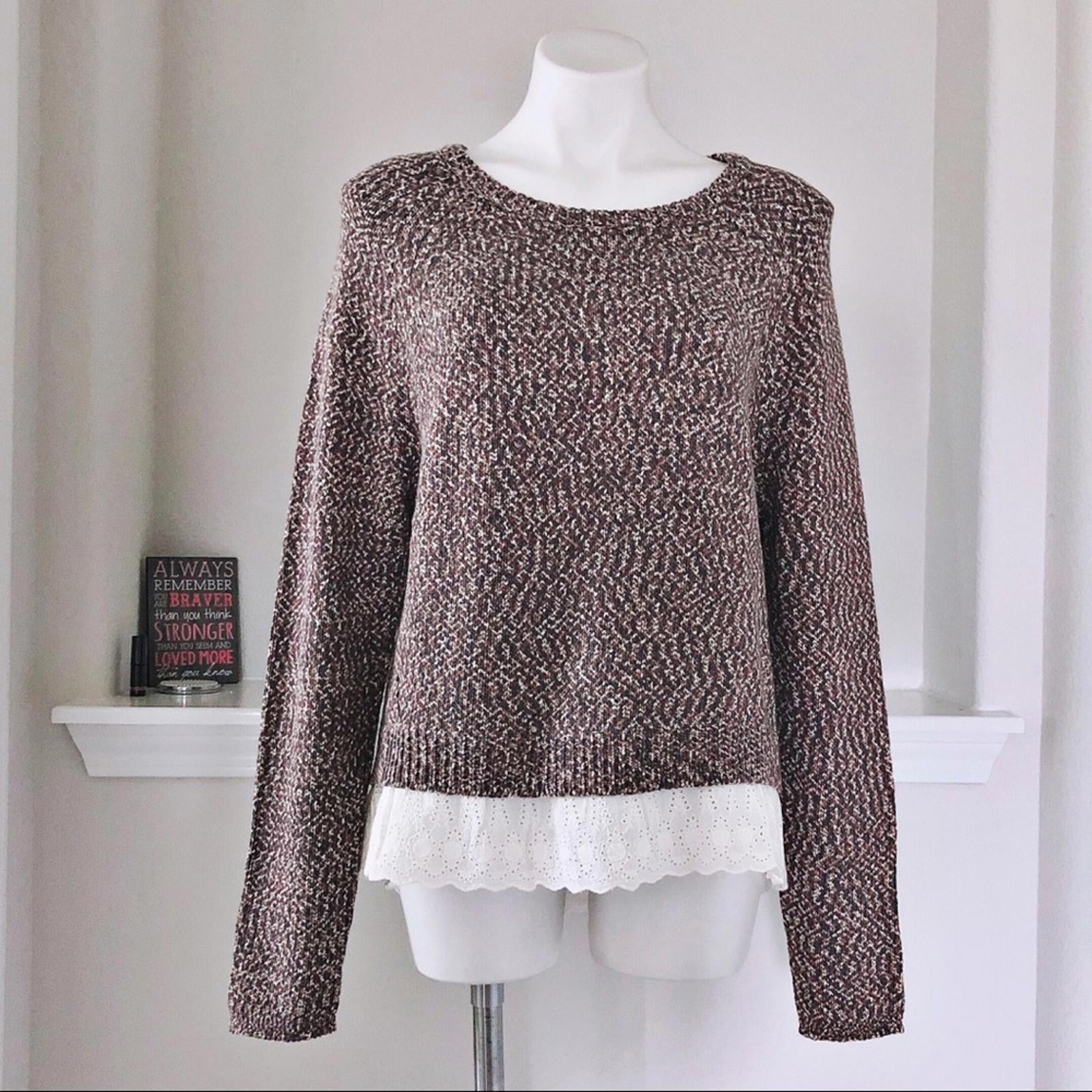 Tart Eyelet Hem Crewneck Sweater in Tan Grey, Size L New w/Tag