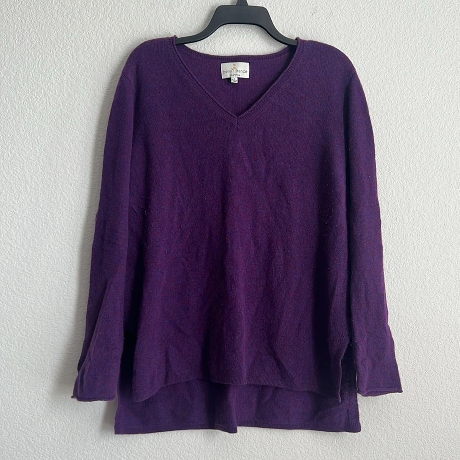 Belle France Cashmere V-Neck Sweater in Purple, Size L EXCELLENT