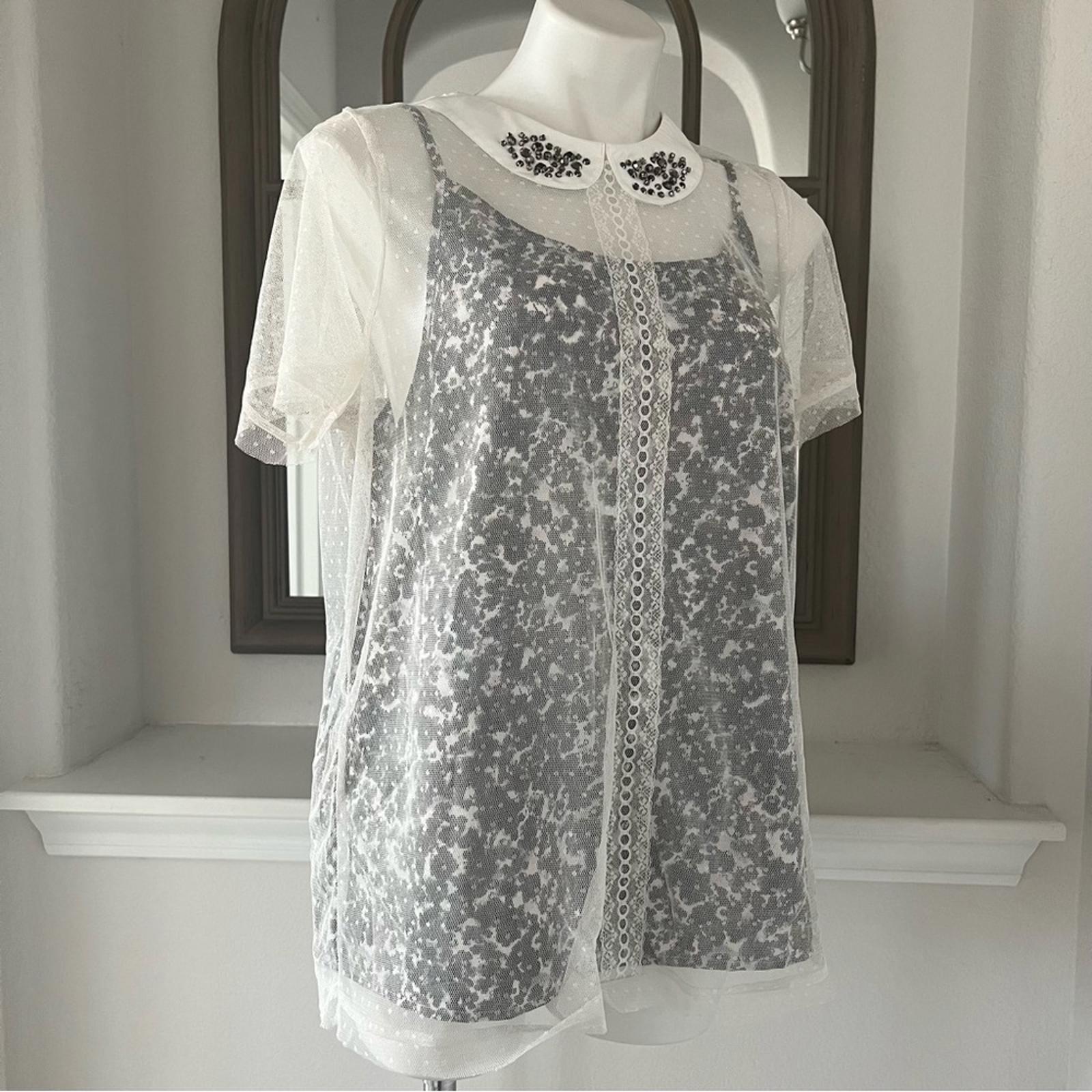 Next 2-Piece PeterPan Embelished Collar Mesh Blouse & Camisole Size UK 18, US 14