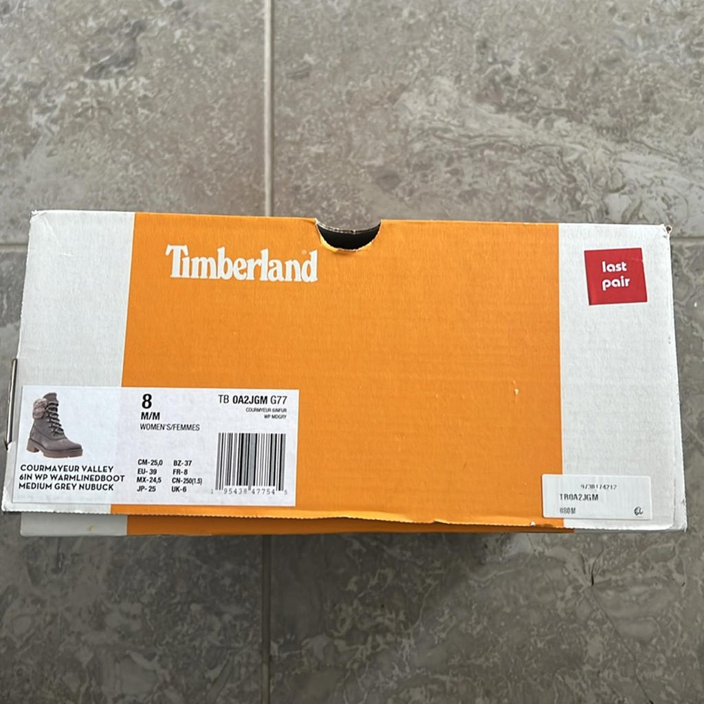 Timberland Courmayeur Valley Waterproof 6” Boots in Med Grey, Size 8 NEW in Box