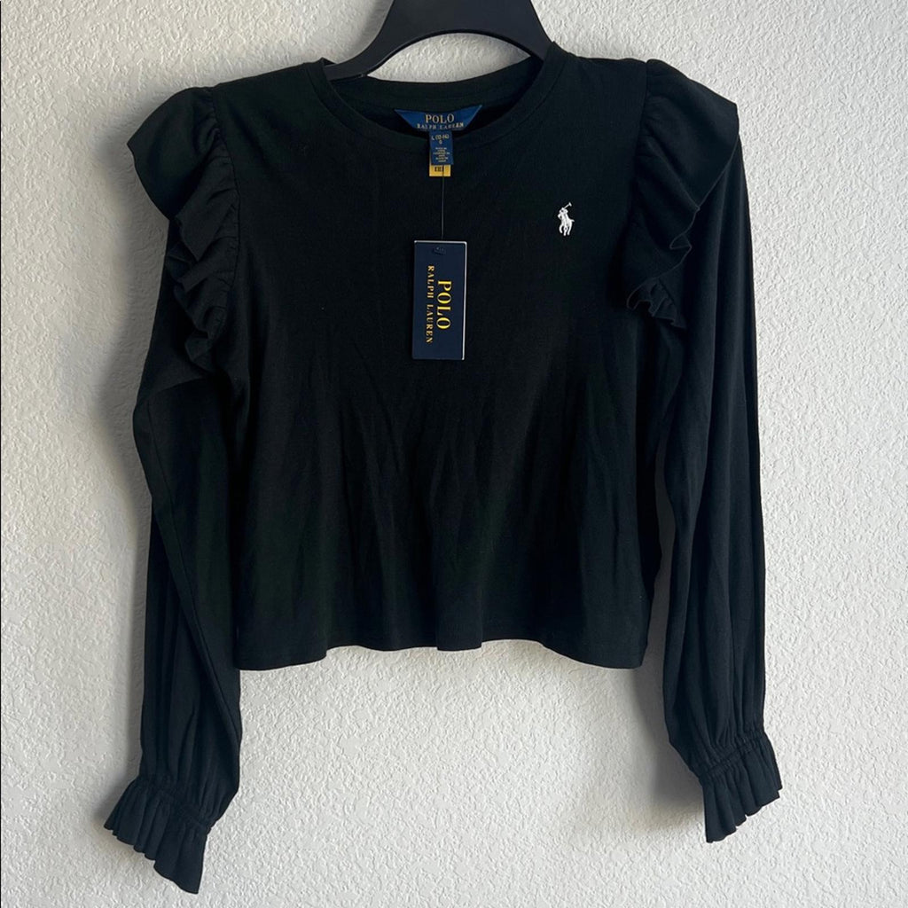 Polo Ralph Lauren Ruffled Cotton-Modal Long-Sleeve Sweatshirt, Size L(12-14) NWT