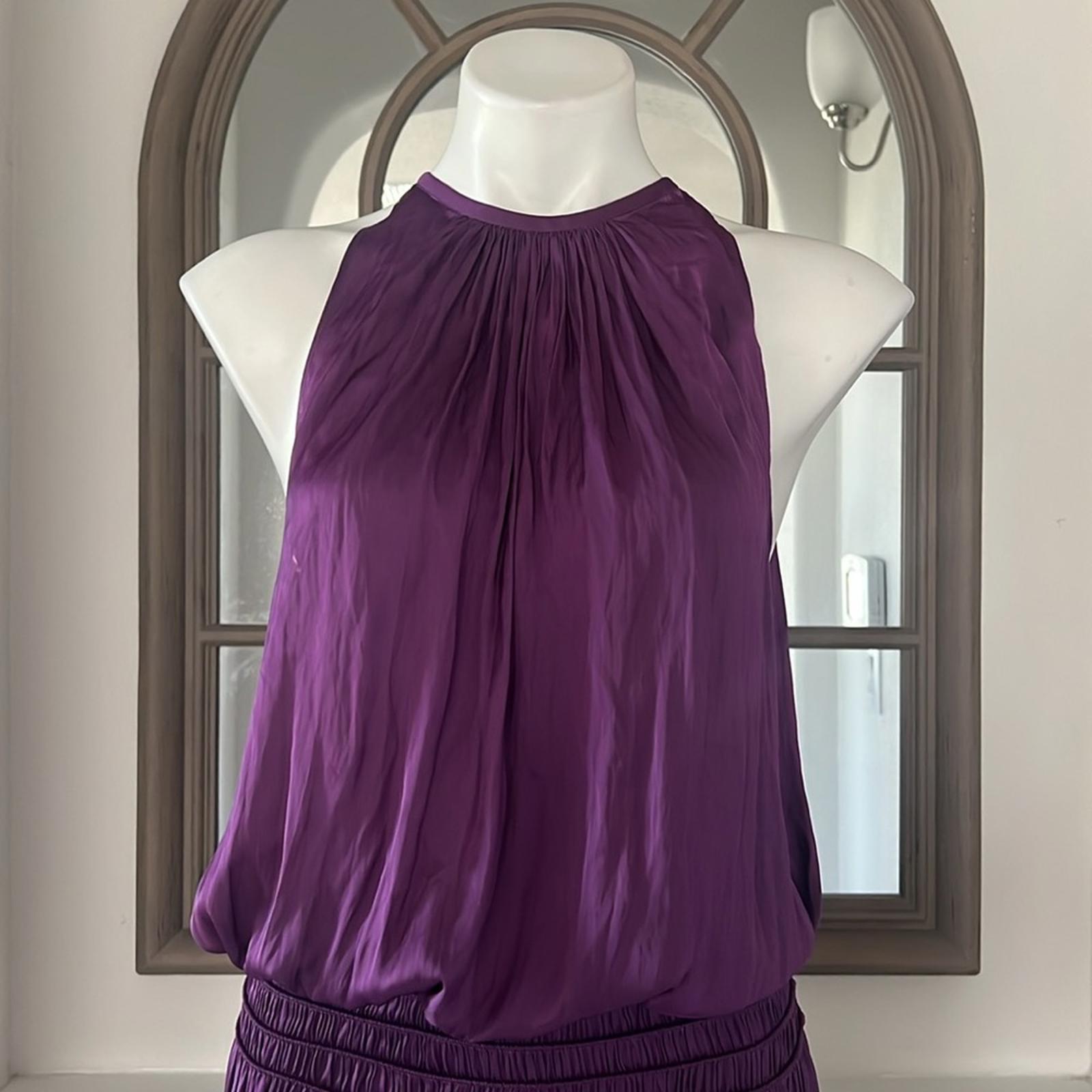 Ramy Brook Shiny Audrey Sleeveless Blouson Dress in Purple Size L New w/Tag $445