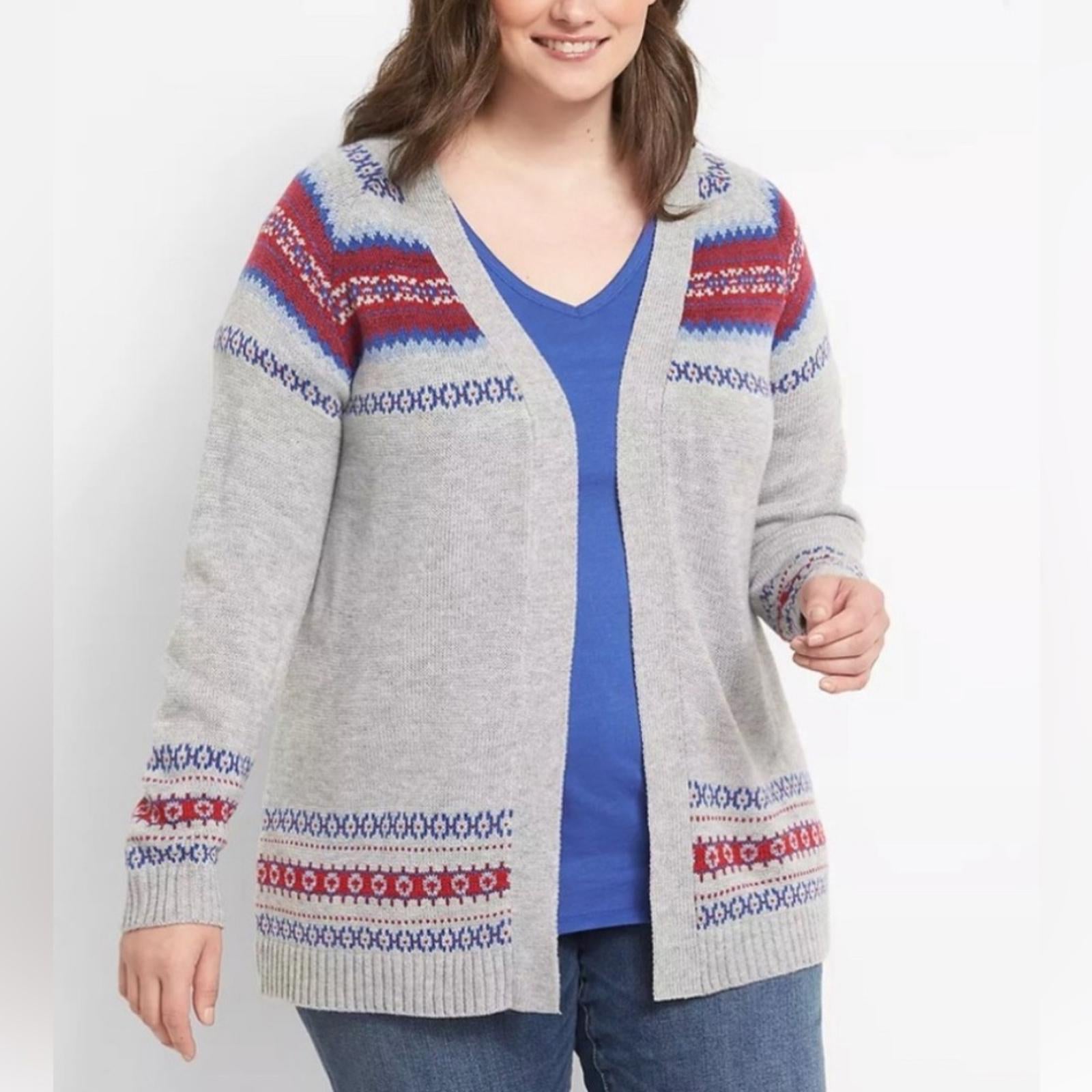 Lane Bryant Open Front Fair Isle Cardigan in Grey, Plus Size 14/16 EXCELLENT!