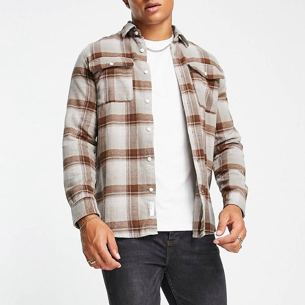 Selected Homme Check Shirt Selected Regscot in Beige/ Brown, NWT, Size XL