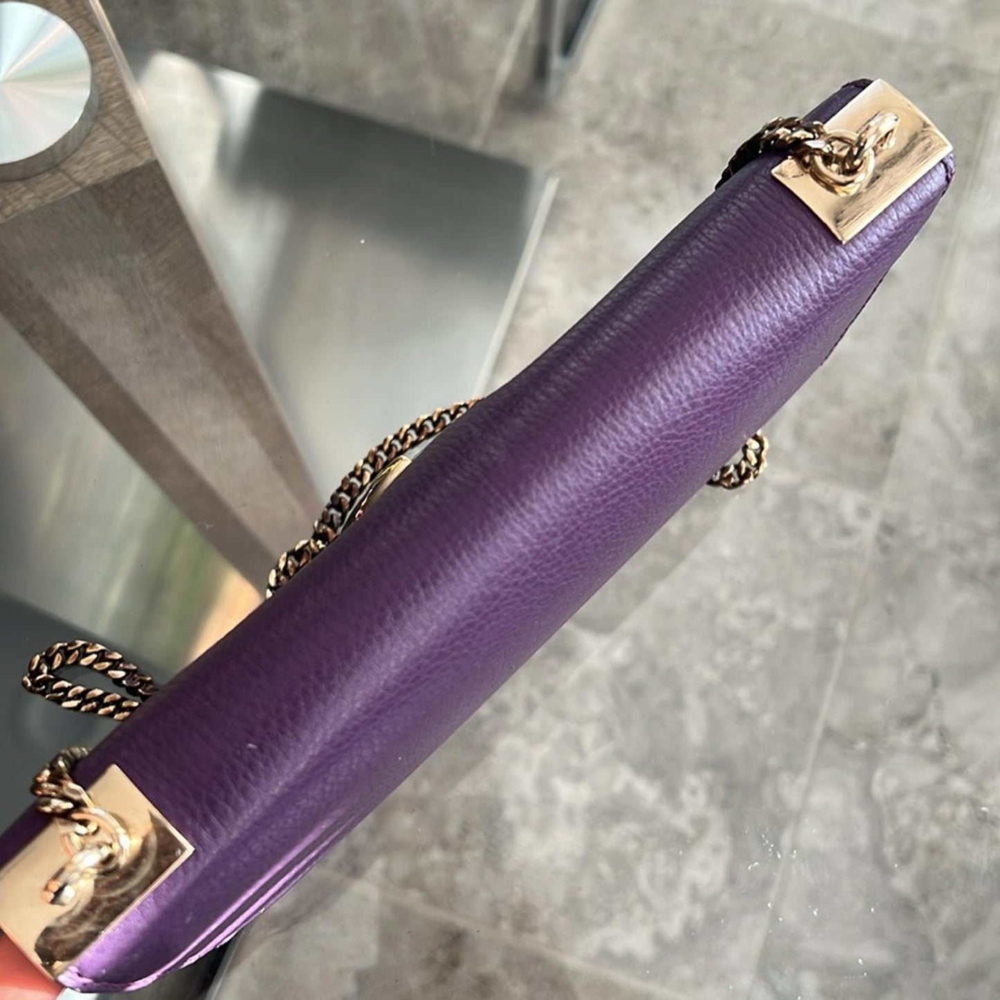 Gucci Flap Shoulder Bag Leather Medium, Purple w/Gold tone w/Dustbag