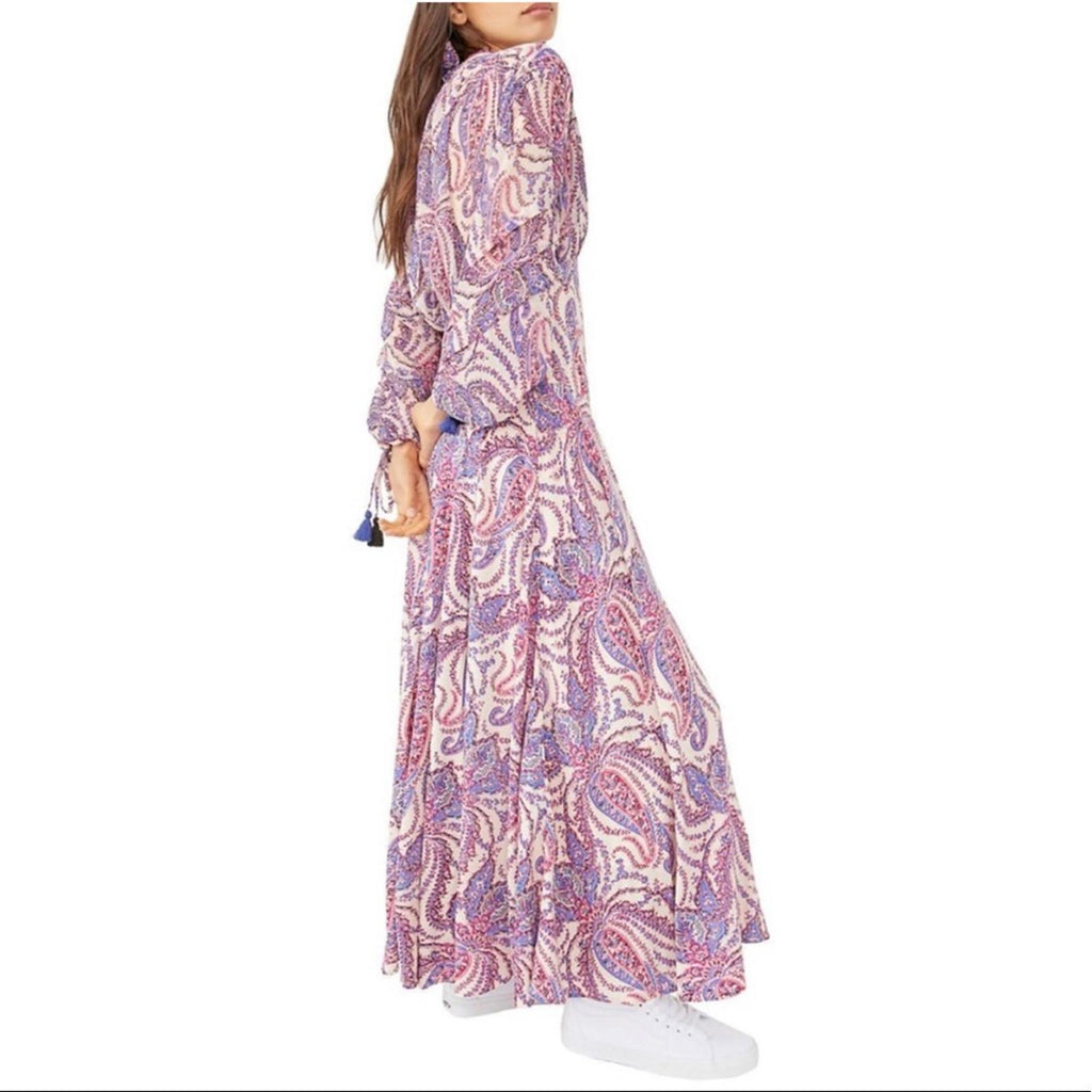 Free People Mirage Boho Printed Blouson Sleeve Maxi Dress, Size 4, New w/Tag