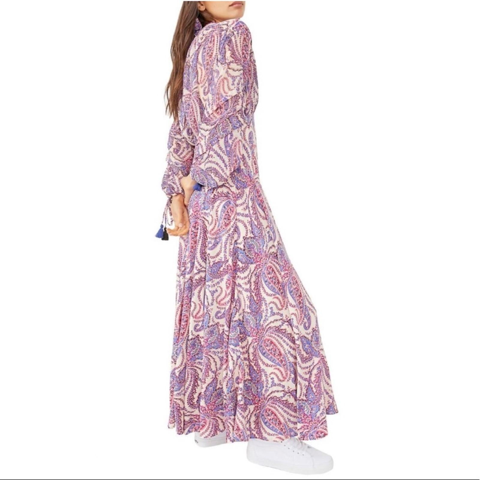 Free People Mirage Boho Printed Blouson Sleeve Maxi Dress, Size 4, New w/Tag