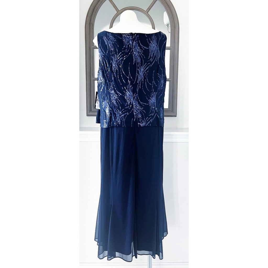 Alex Evenings Navy Chiffon Dress w/Sequin Embellished Overlay Size 20W New w/Tag
