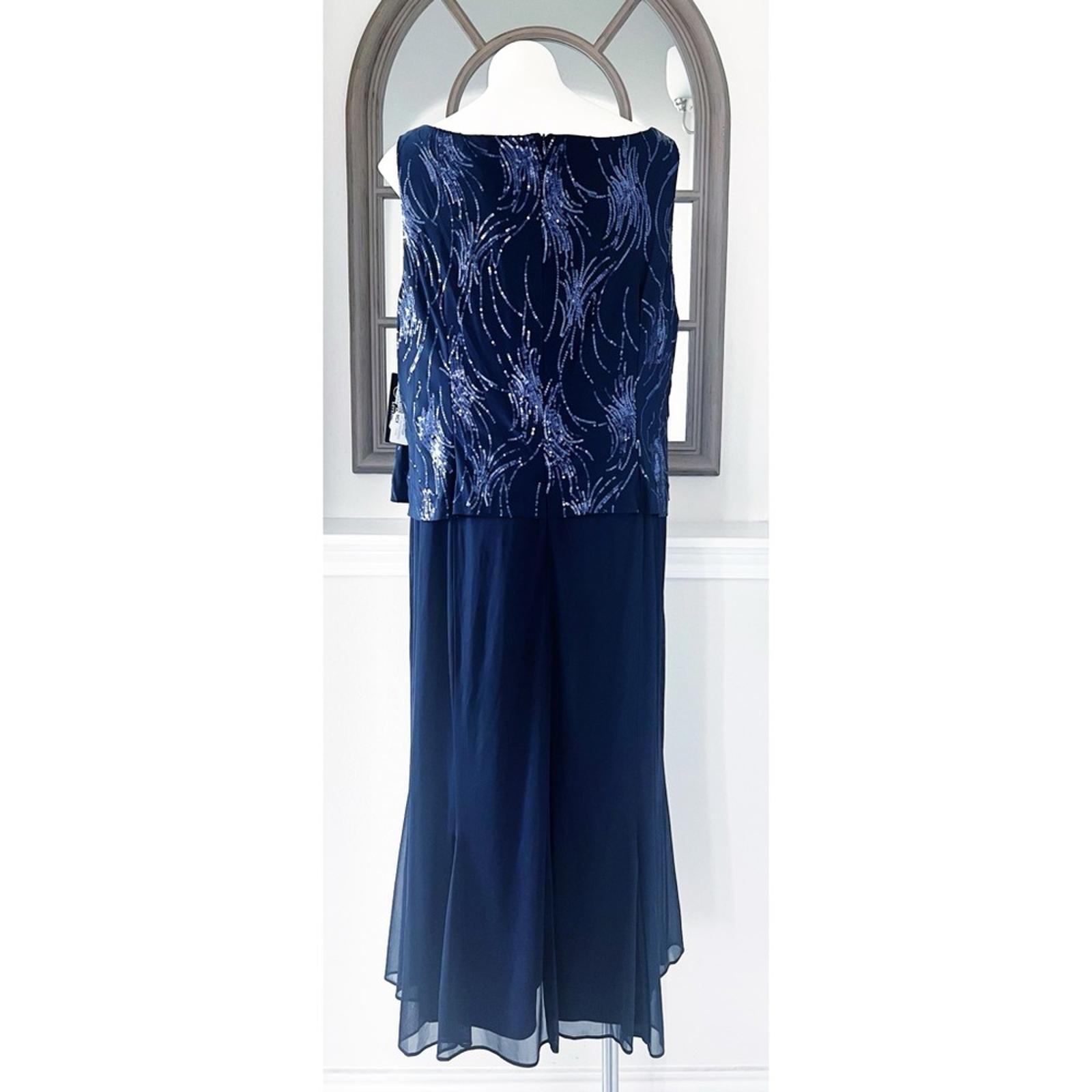 Alex Evenings Navy Chiffon Dress w/Sequin Embellished Overlay Size 20W New w/Tag