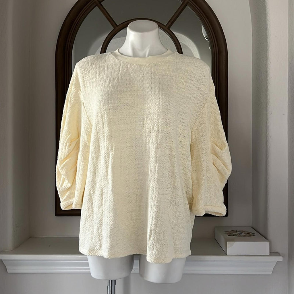 TIBI Handspun Knit Pleat Sleeve Top in Cream, Size 10 New w/Tag $395 - SOLD OUT!