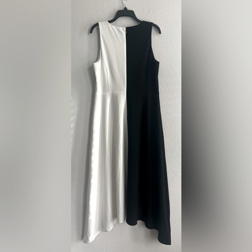 DKNY Sleeveless Color Block Handkerchief A-Line Dress Black White, NEW, Size 14