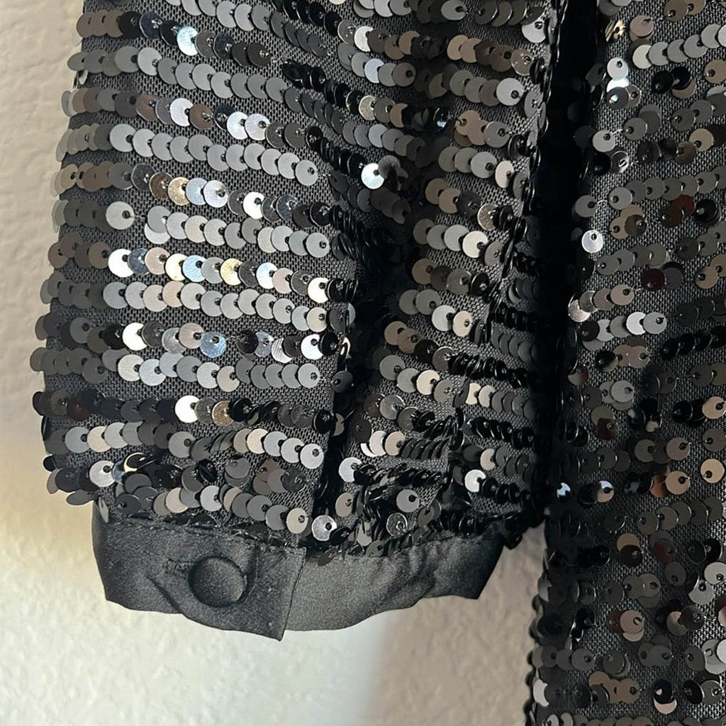 Karl Lagerfeld Sequin Puff Sleeve Shift Dress in Black, Size 0 New w/Tag