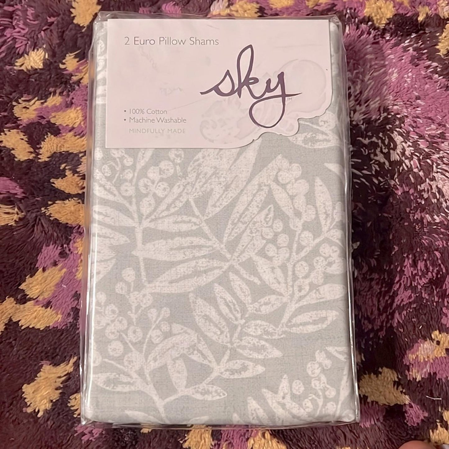2 Sky Woodblock Flora Euro Shams in Sage/White, New w/Tag Retail $145