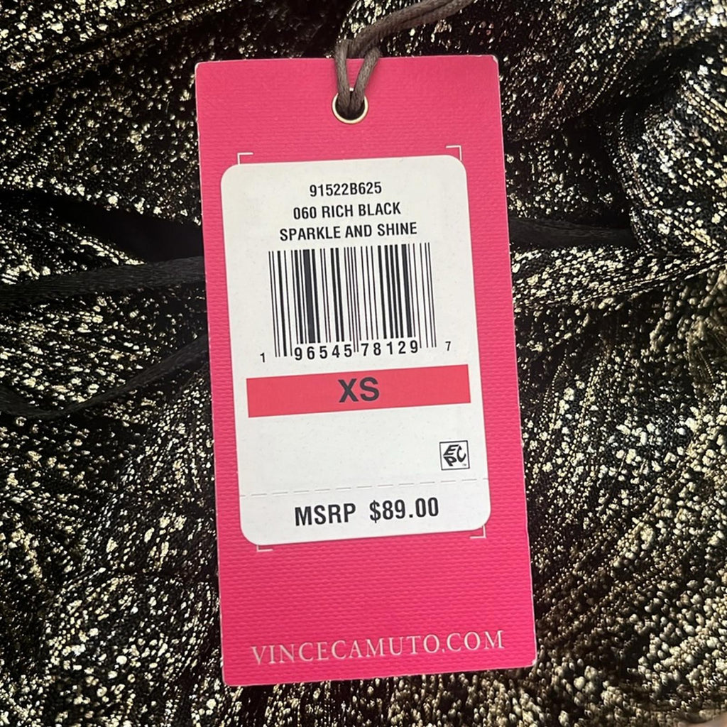 Vince Camuto Metallic Crossover Top, Rich Black Sparkle & Shine Size XS NEW