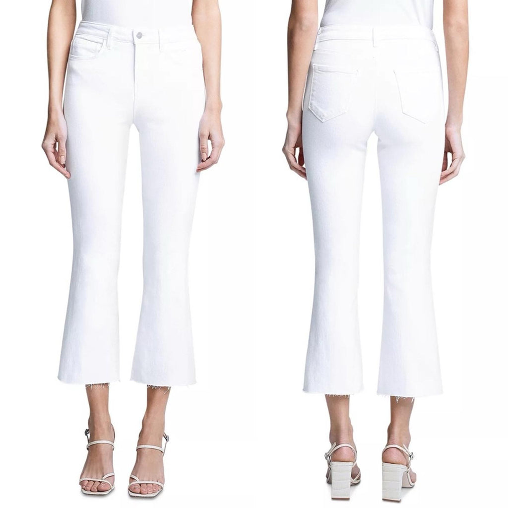 New L'Agence Kendra High-Rise Crop Flare Jeans White, Size 28 New w/Tag $275