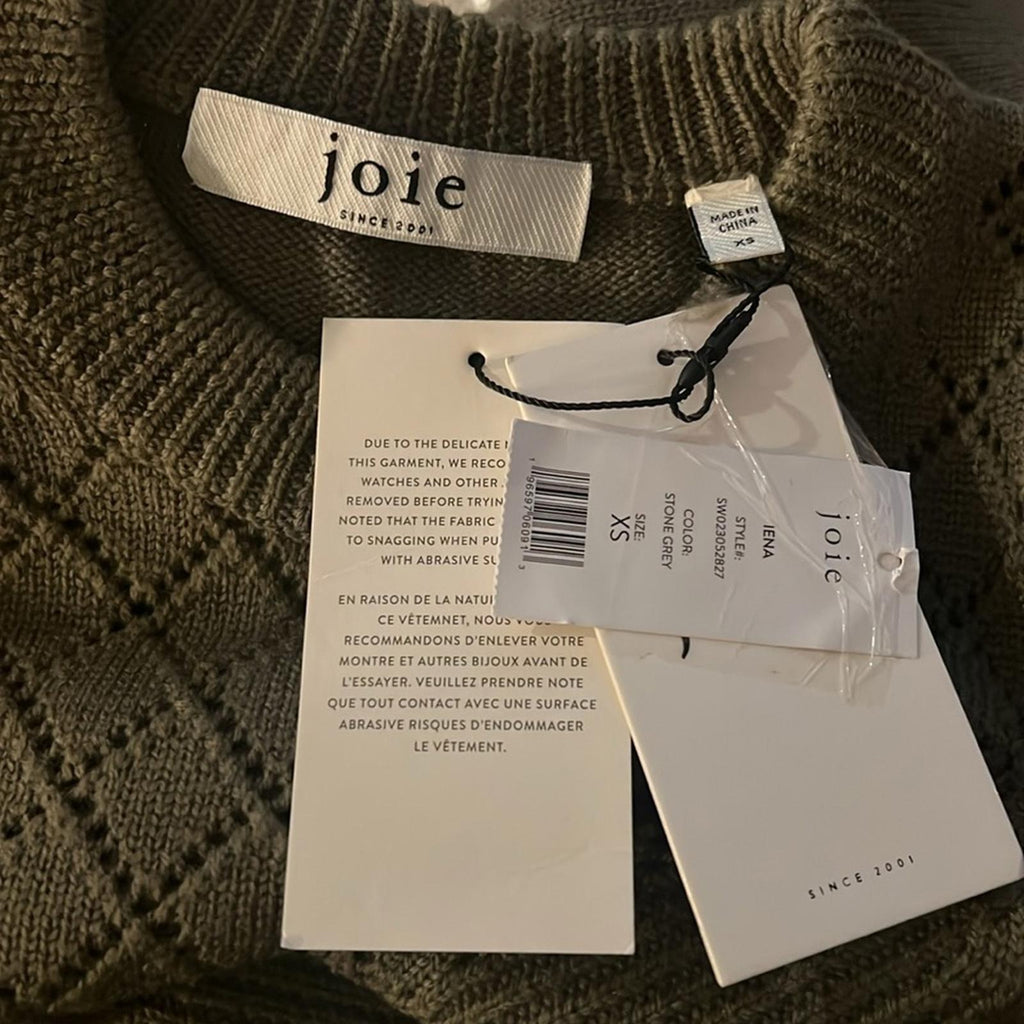 Joie Iena Pointelle Knit Sweater in Stone Grey, Size XS NEW w/Tag $328