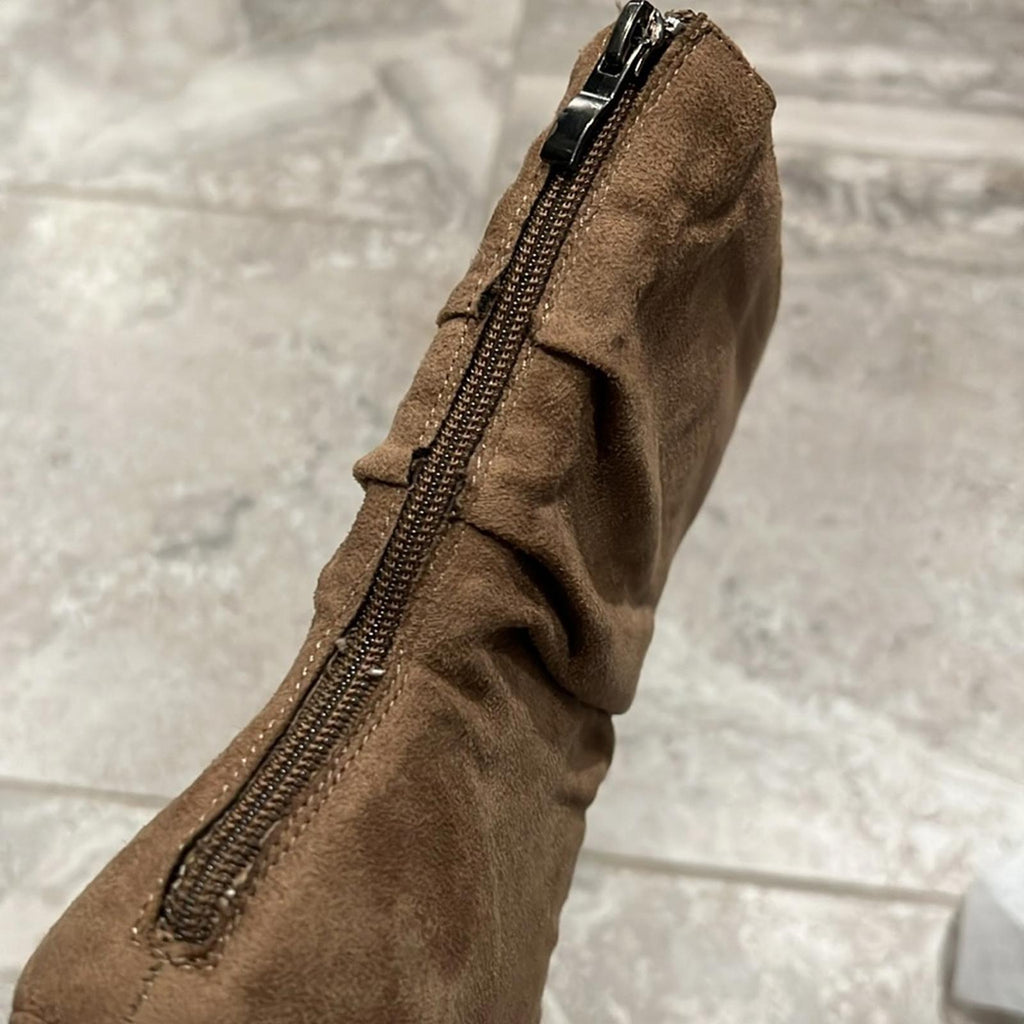 Journee Collection Markie Back Heel Zip Stiletto Booties in Tan, Size 9.5 NEW