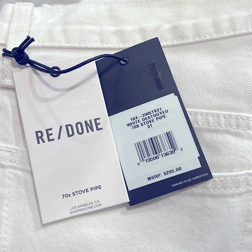 RE/DONE 70s Stove Pipe White Destroyed Jeans, Size 31 Retail $295 - NWT