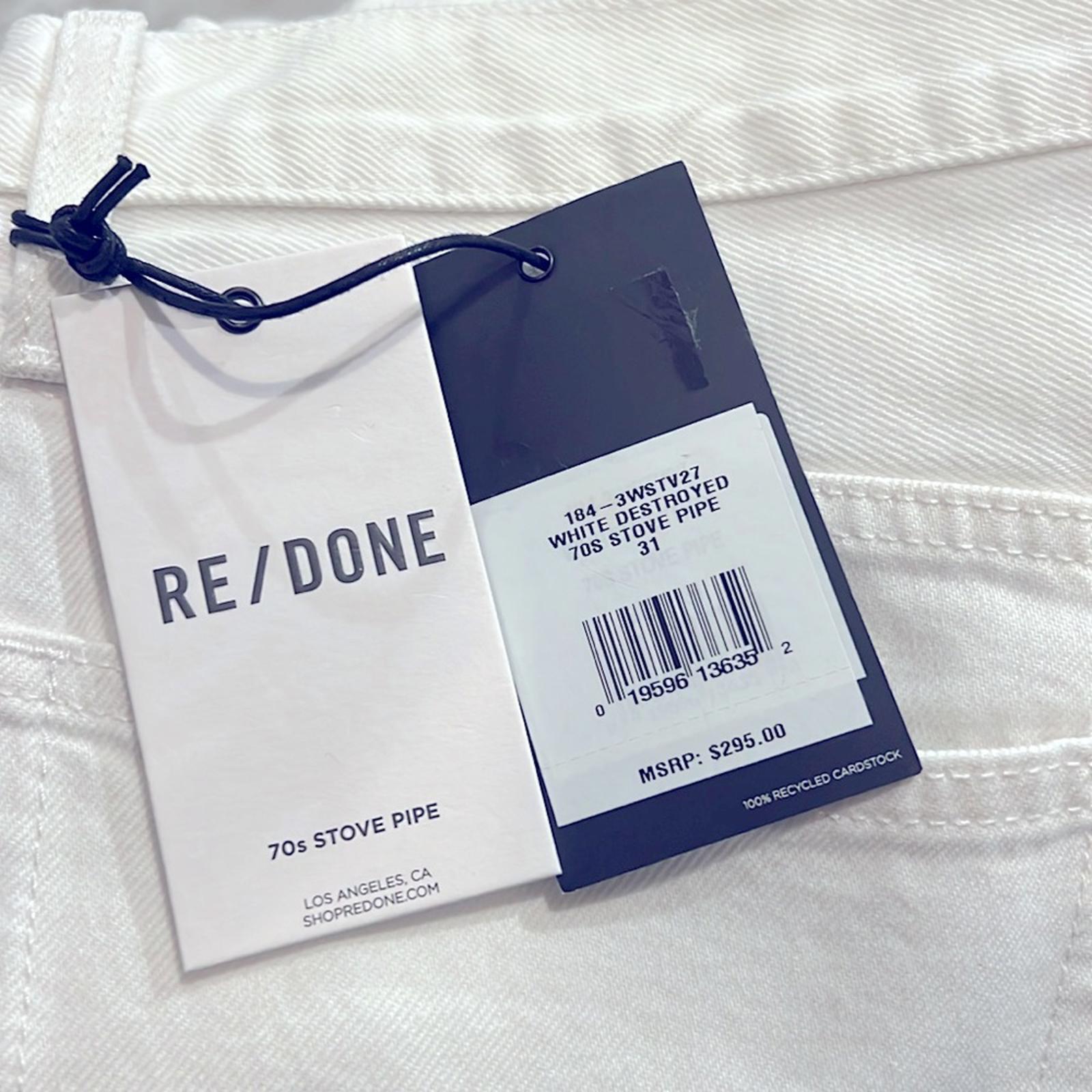 RE/DONE 70s Stove Pipe White Destroyed Jeans, Size 31 Retail $295 - NWT