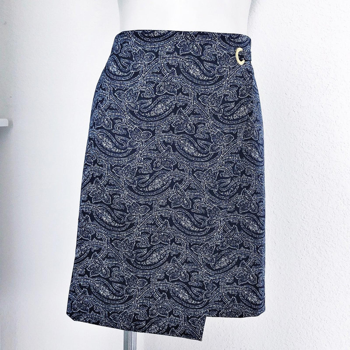 Michael Kors Faux Wrap Paisley Mini Skirt in True Navy, Size XL New with Tag
