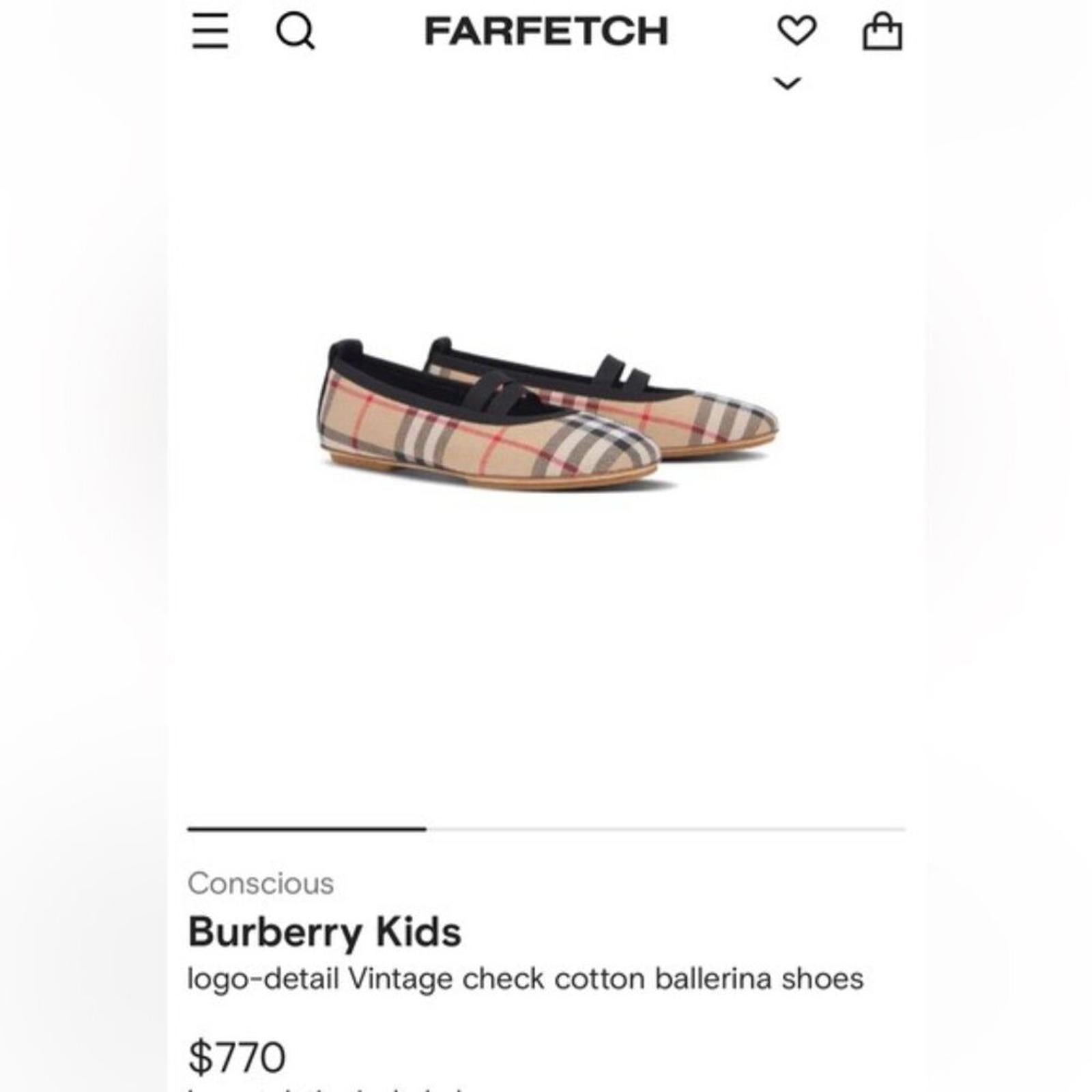 Burberry Logo-Detail Check Ballerina Shoes, Size EU 35, UK 2.5 NEW in Box