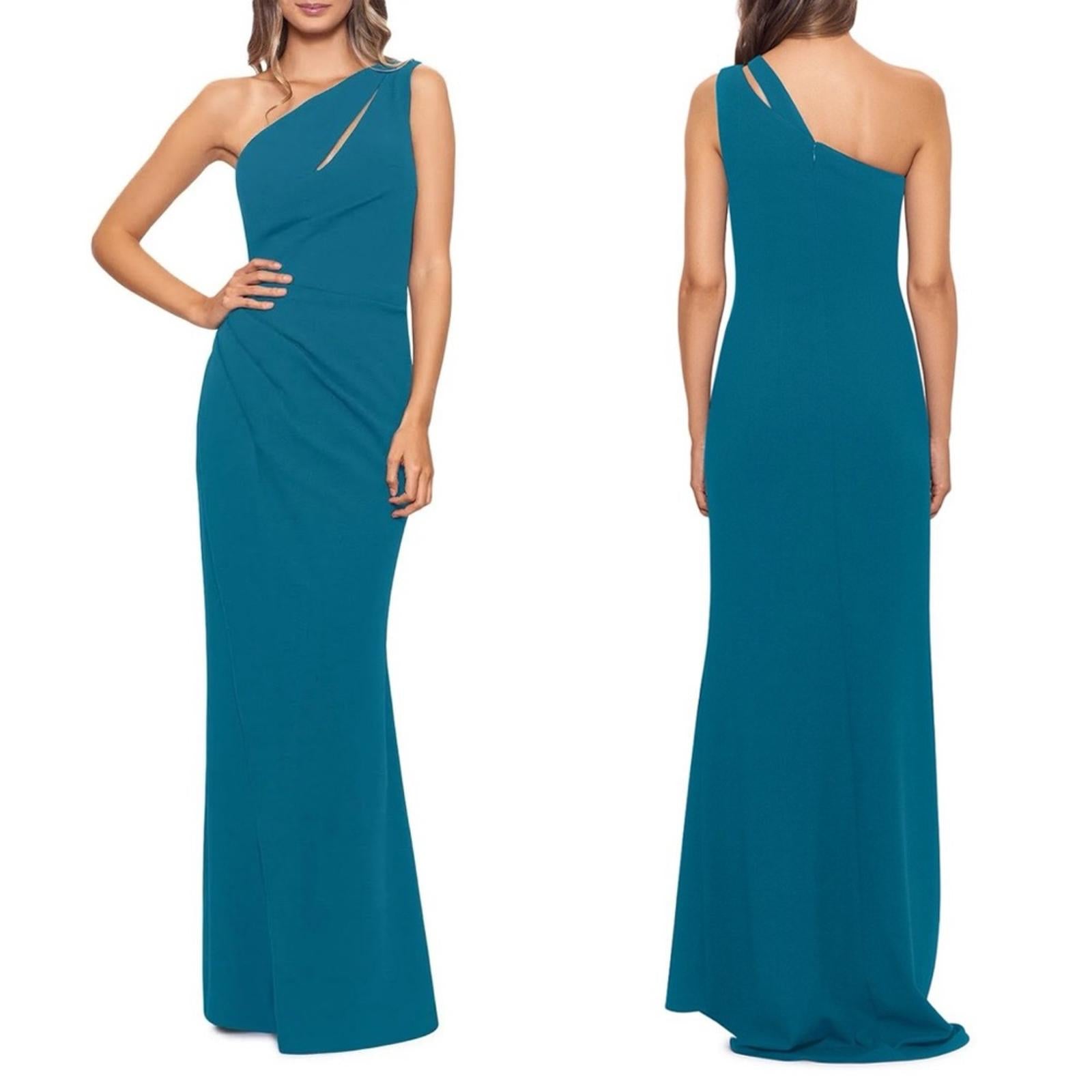 AQUA Cutout One Shoulder Gown, Teal Green, Size 0 New w/Tag Retail $258