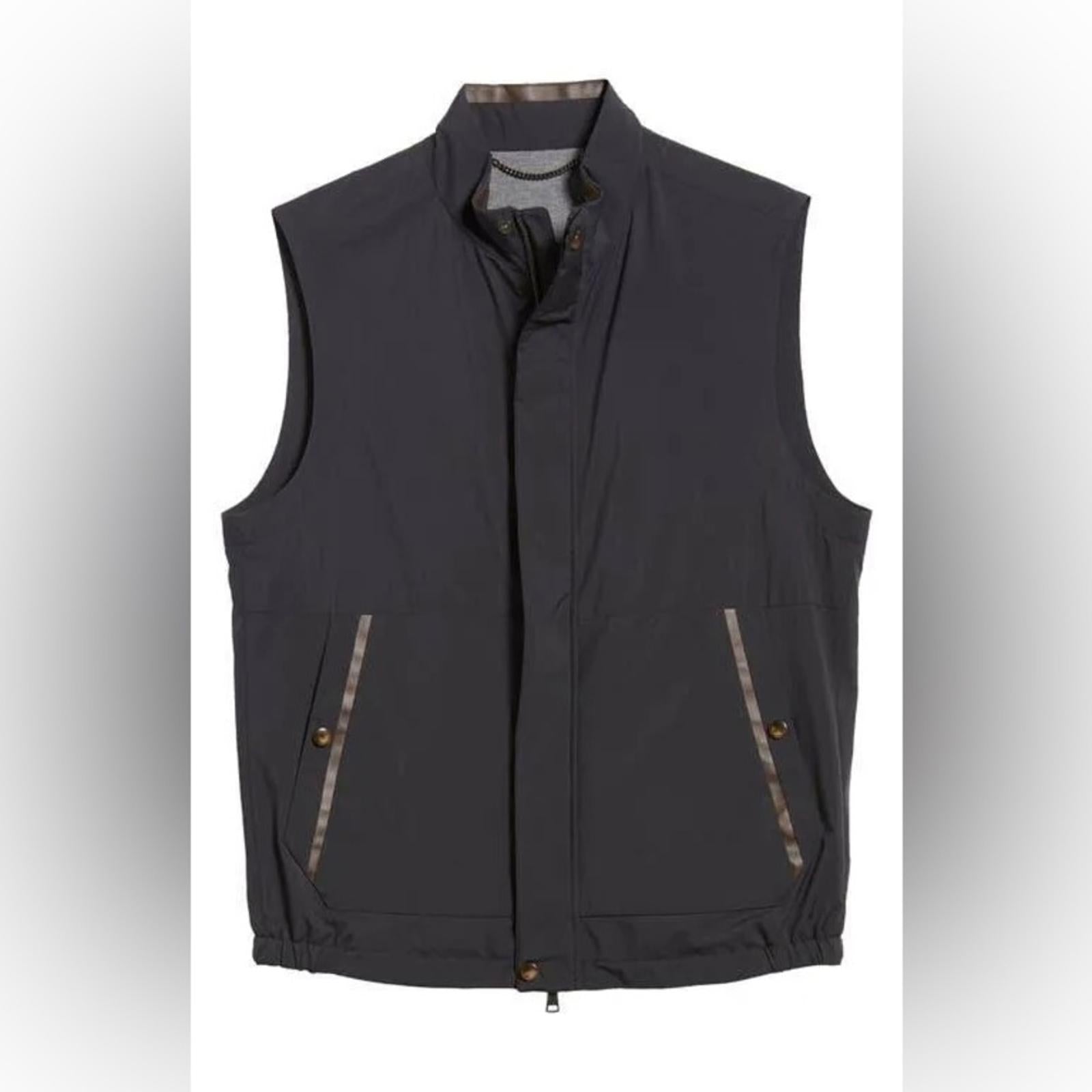 CANALI Rain & Wind Tech Padded Shell Gilet Zip Vest Navy, Size US 32 | EU 48 NEW