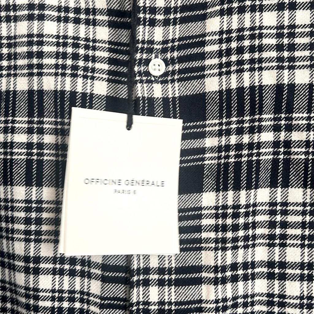 Officine Générale Giacomo Twill Check Shirt in Écru/Navy, Size S, NEW