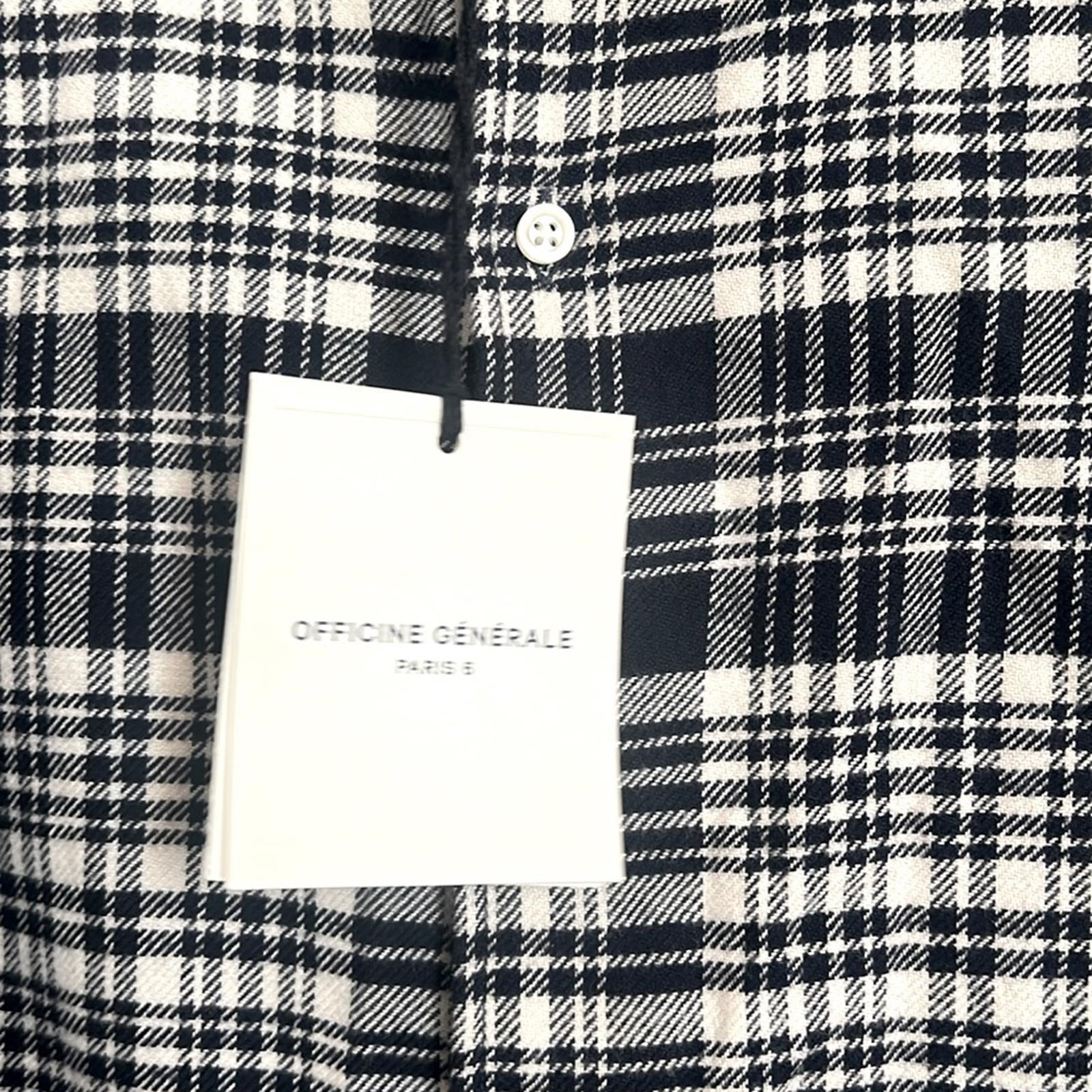 Officine Générale Giacomo Twill Check Shirt in Écru/Navy, Size S, NEW