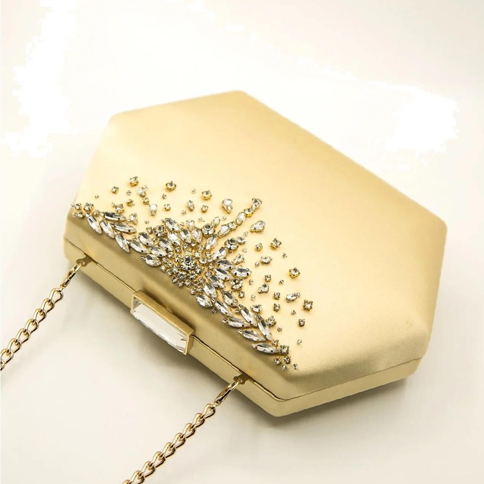 Badgley Mischka Embellished Convertible Clutch in Gold, New with Tag