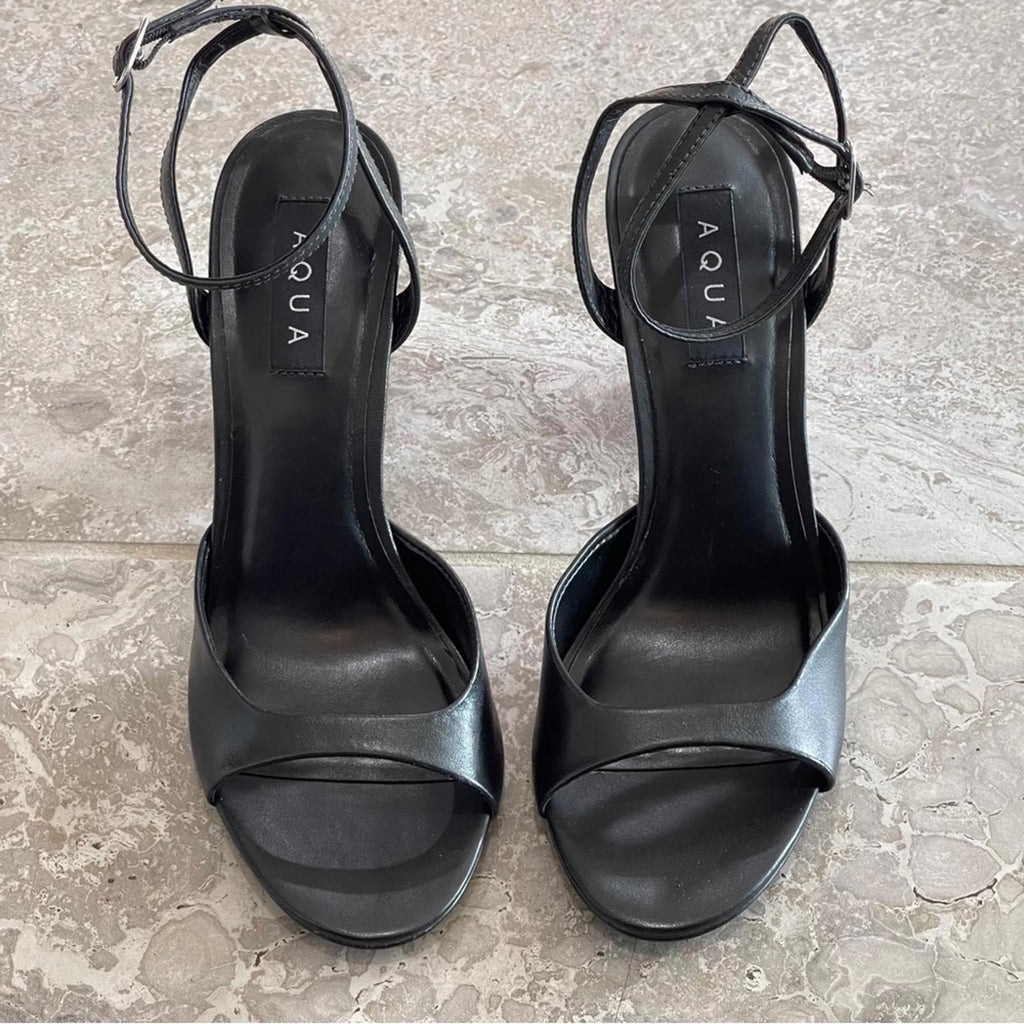 Bloomingdale’s AQUA Jett Ankle Strap High Heel Sandals Black, Size 10 NEW in Box