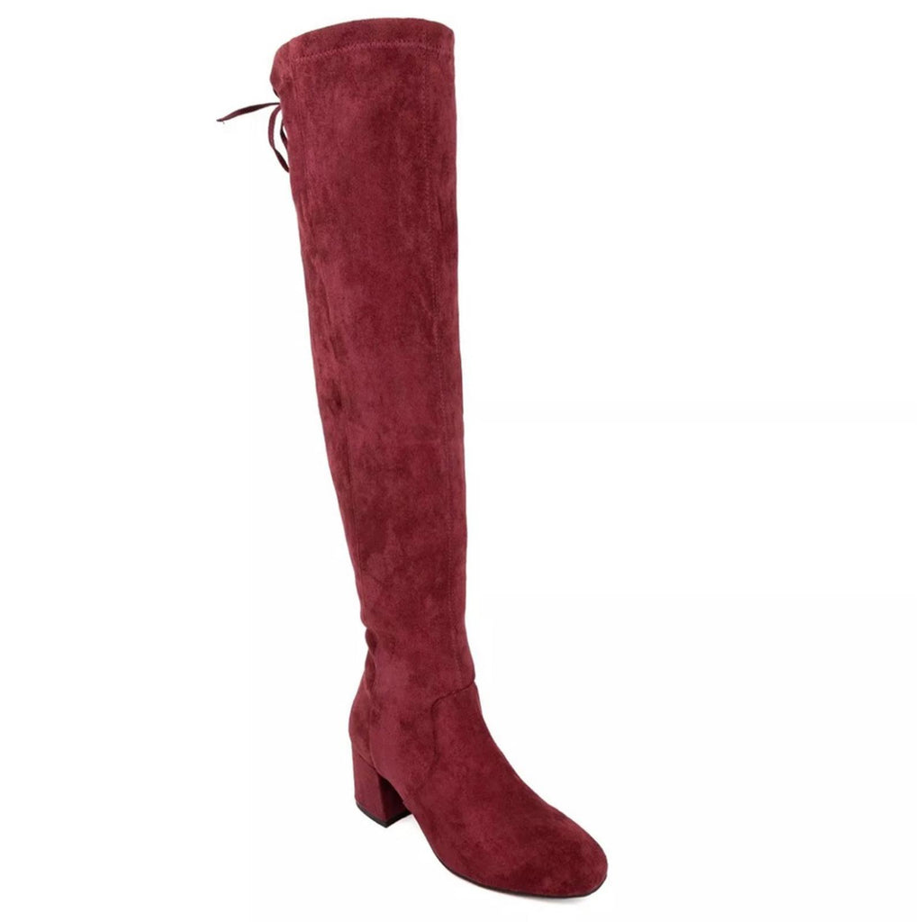 Sugar Ollie Over The Knee High Calf Boots in Burgundy, Size 7.5 New in Box