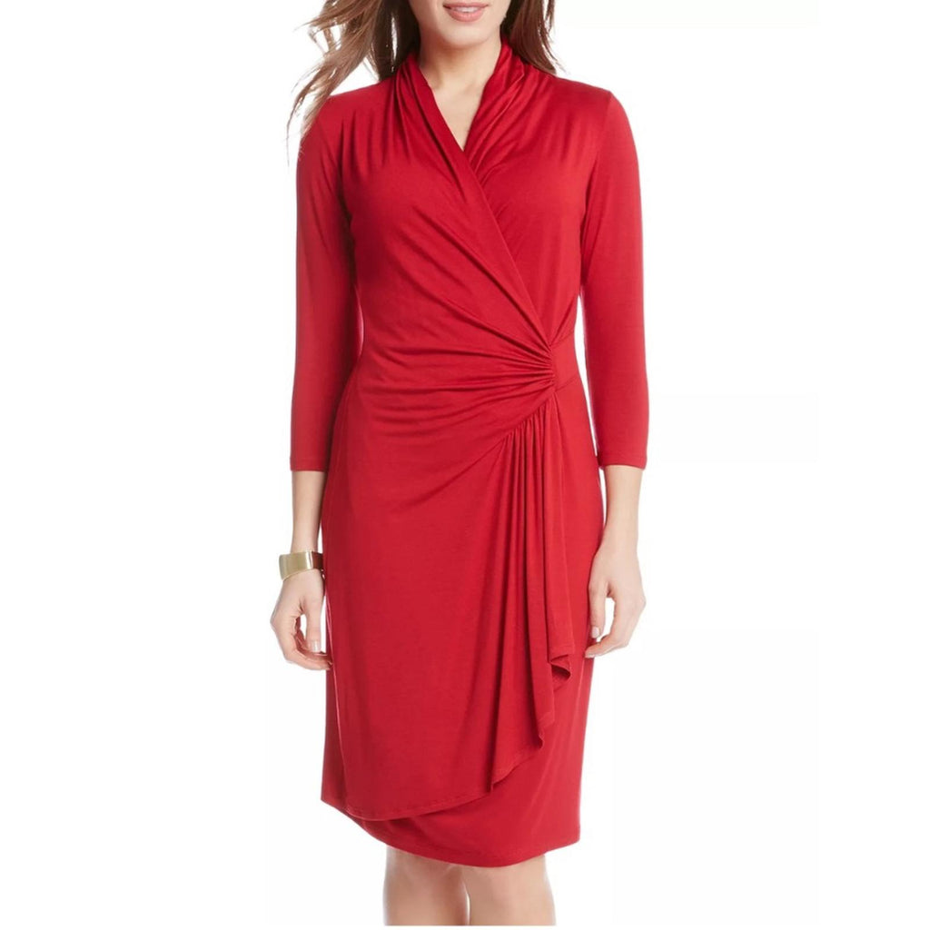 Karen Kane Cascade Faux Wrap Dress in Red, Size XS New w/Tag