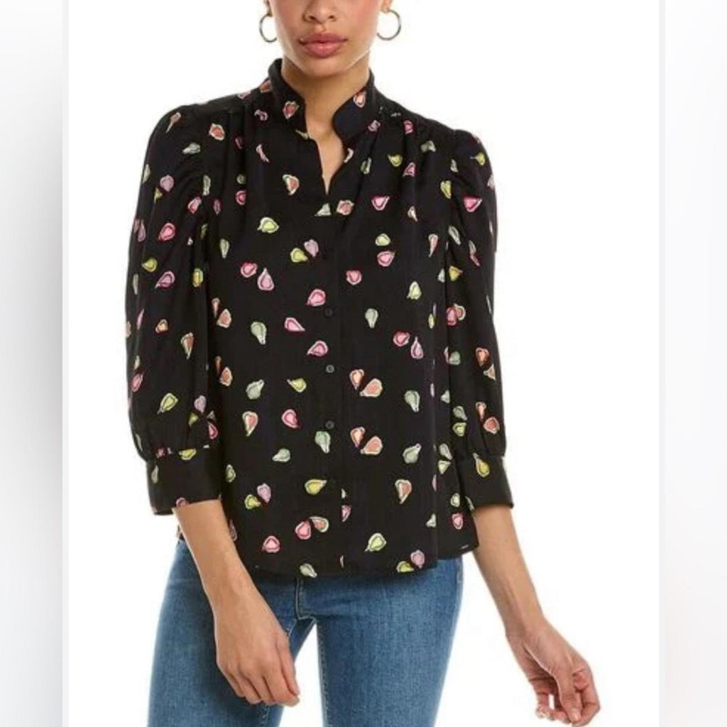 Nic+Zoe Party Pears Button Front Top, Black Mul Size S New w/Tag Retail $148