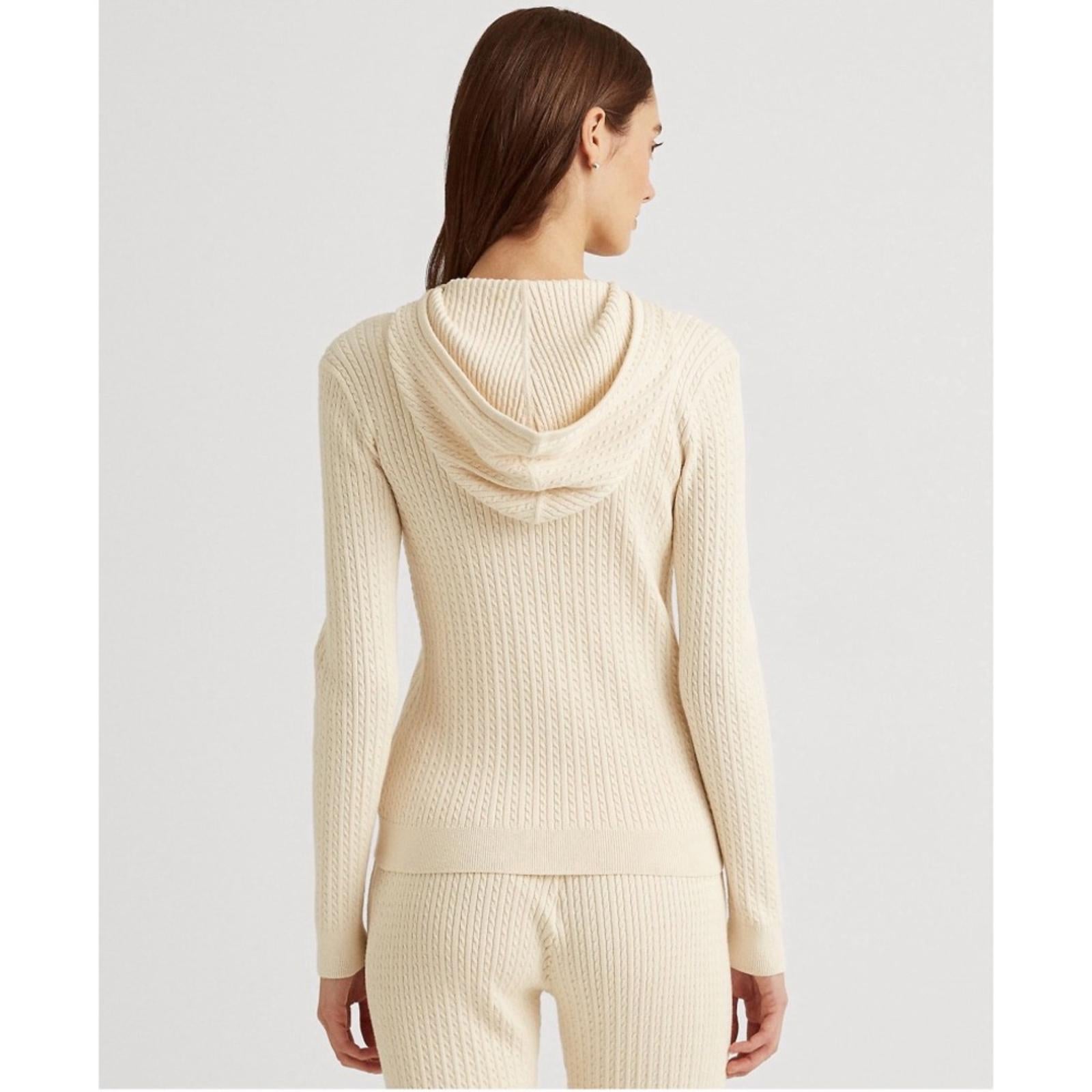 Lauren Ralph Lauren Cable Knit Full Zip Hoodie, Winter Cream Size XL New w/Tag