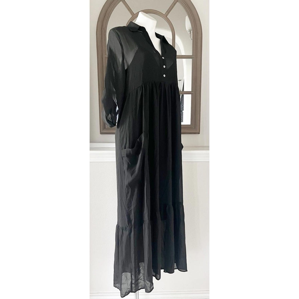 NEW Love Stitch Black Maxi Dress w/Pockets, Size M New w/Tag
