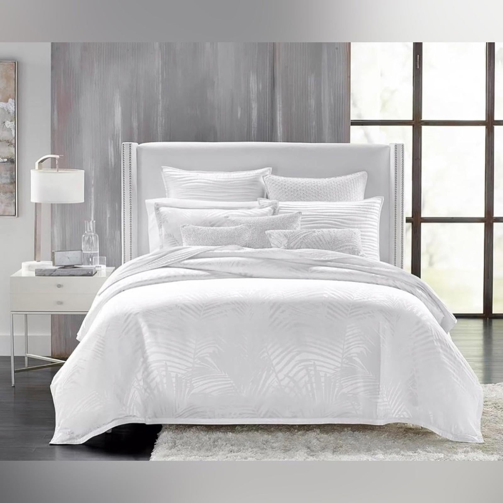 Hudson Park Palmetto Silk Blend Queen Duvet Cover + 2-Pillow Shams in White NWT