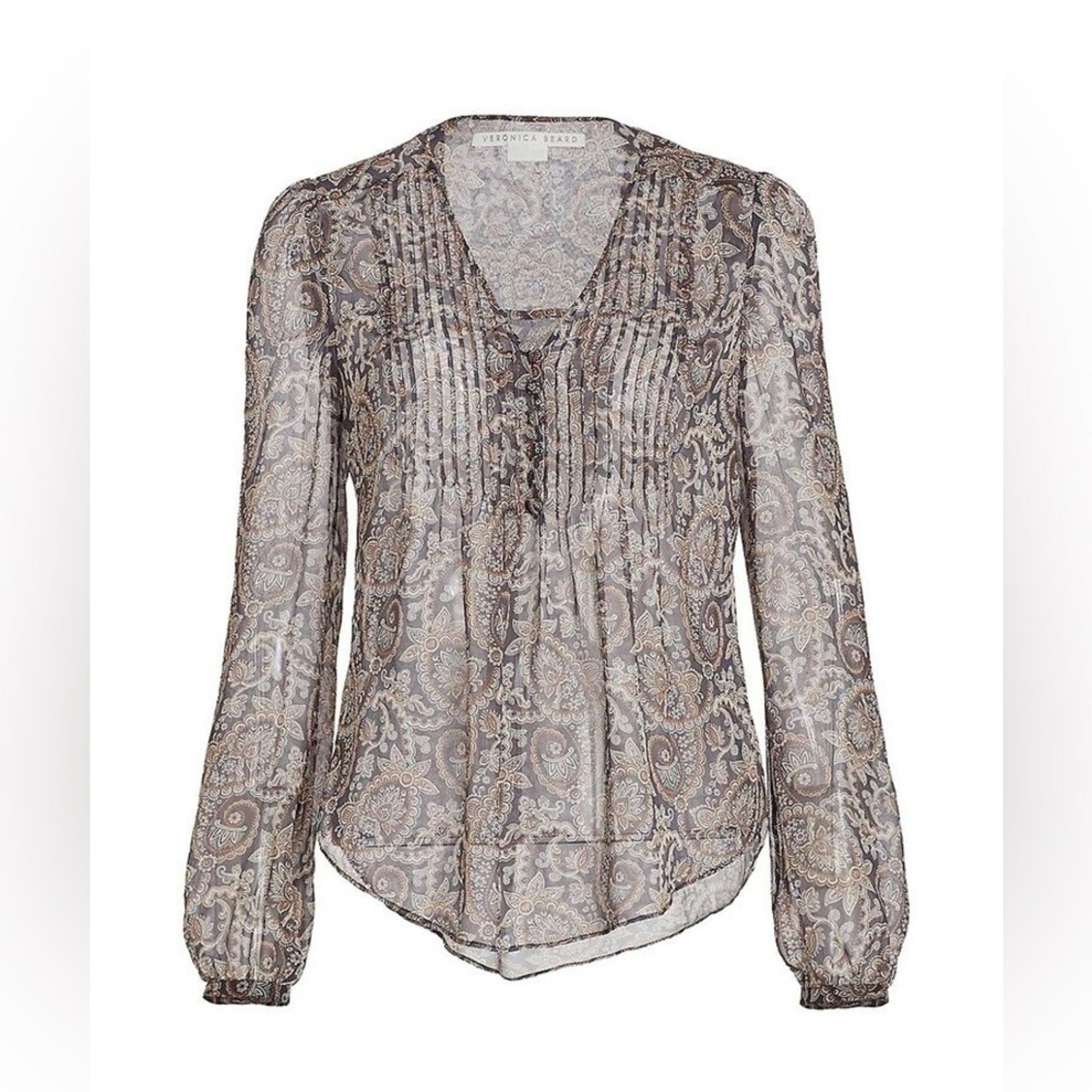 Veronica Beard Lowell Paisley Top, Off-White Multi, Size 00 New w/Tag $398