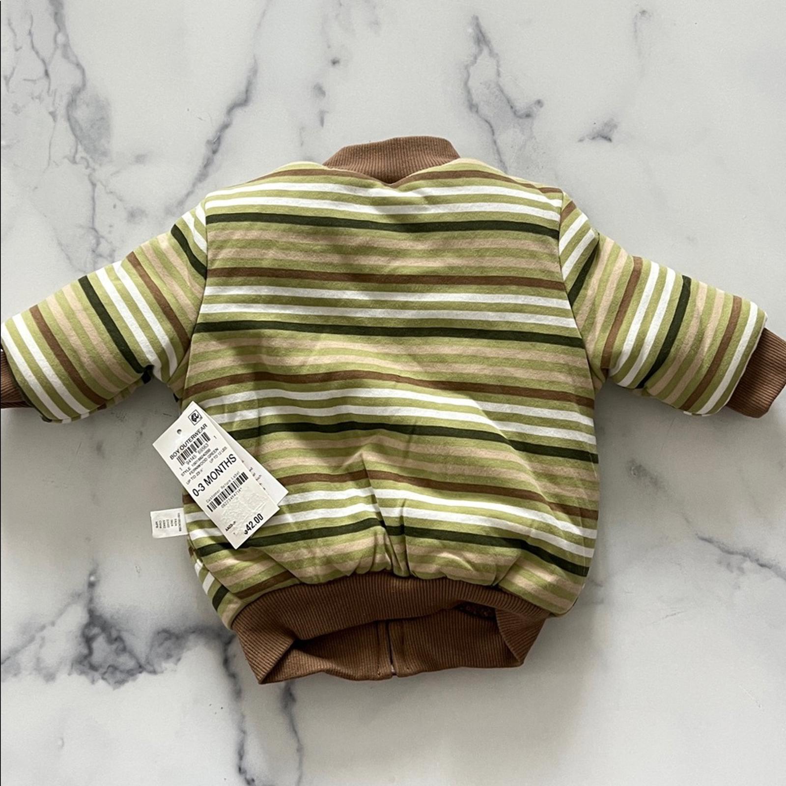 First Impressions Baby Boys Reversible Faux-Sherpa Striped Jacket, Size 0-3M NWT