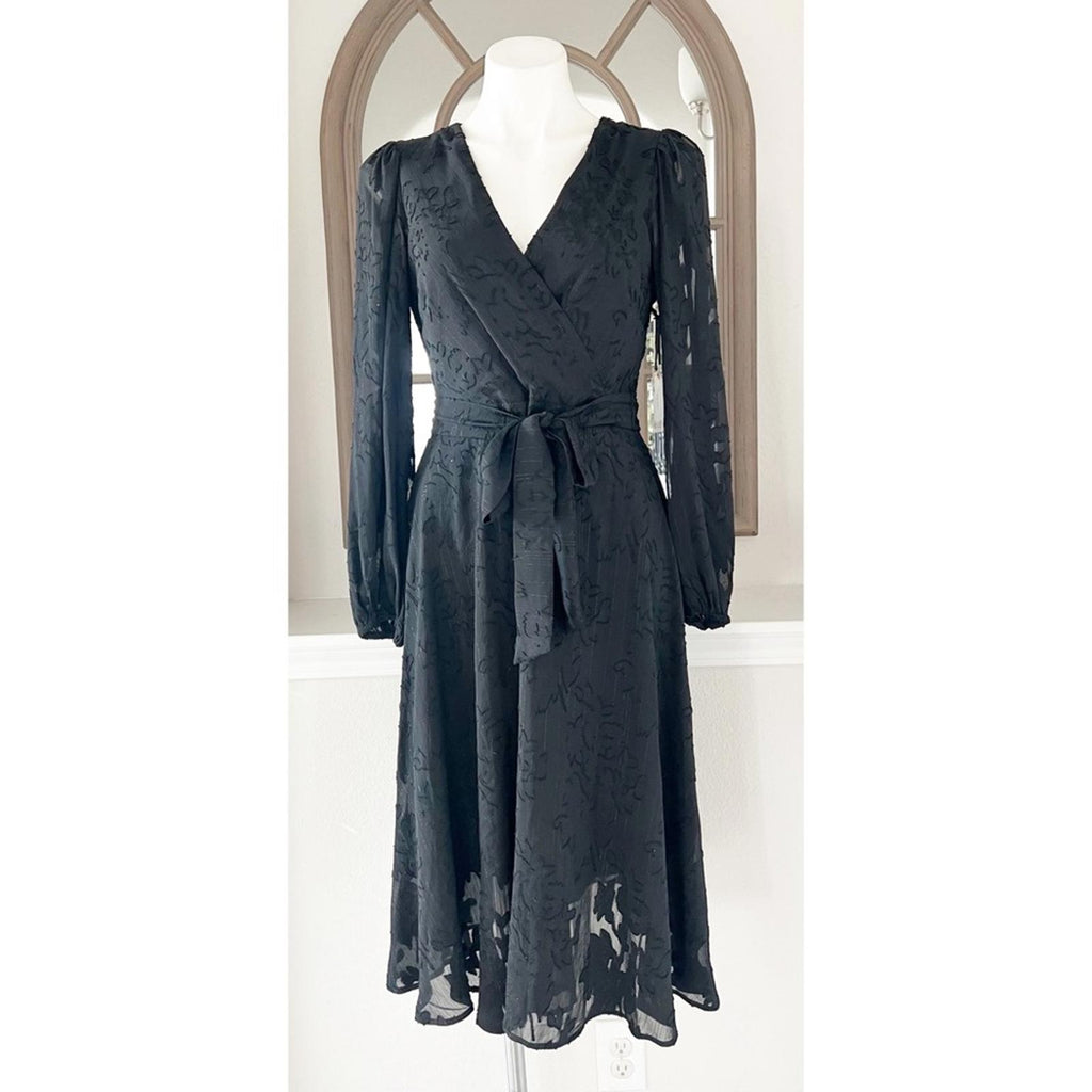 Kensie Fit & Flare Black Dress with Ballon Sleeves, Size 6 New w/Tag $138