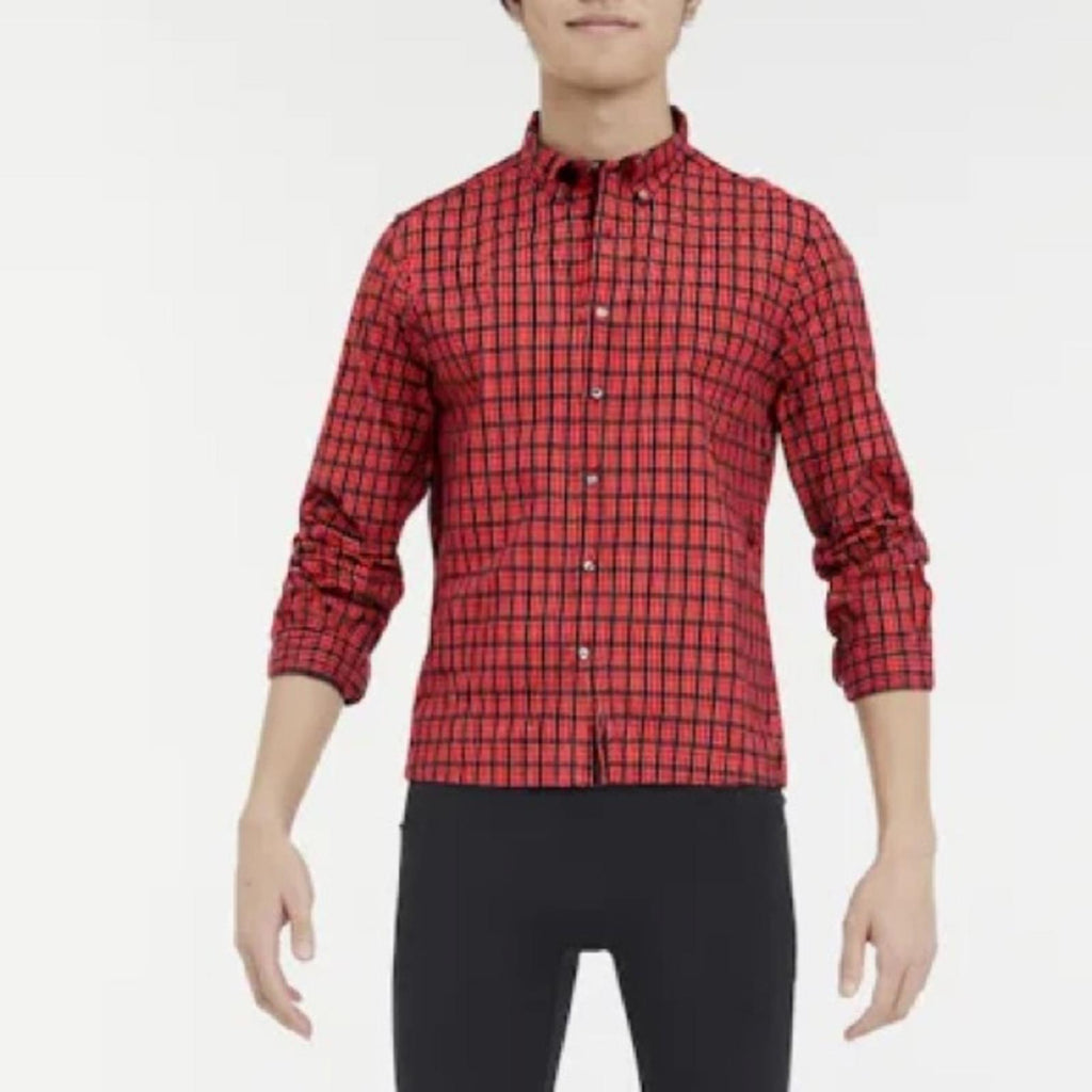 Club Room Men's Slim Fit Plaid Dress Shirt in Red/Black, NWT, Size S
