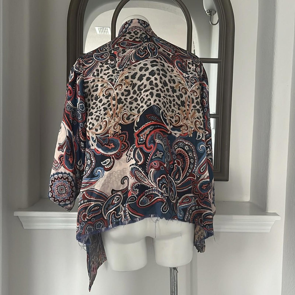 Johnny Was Betzy Emilia Paisley Print Silk Kimono, Size L New w/Defect $420