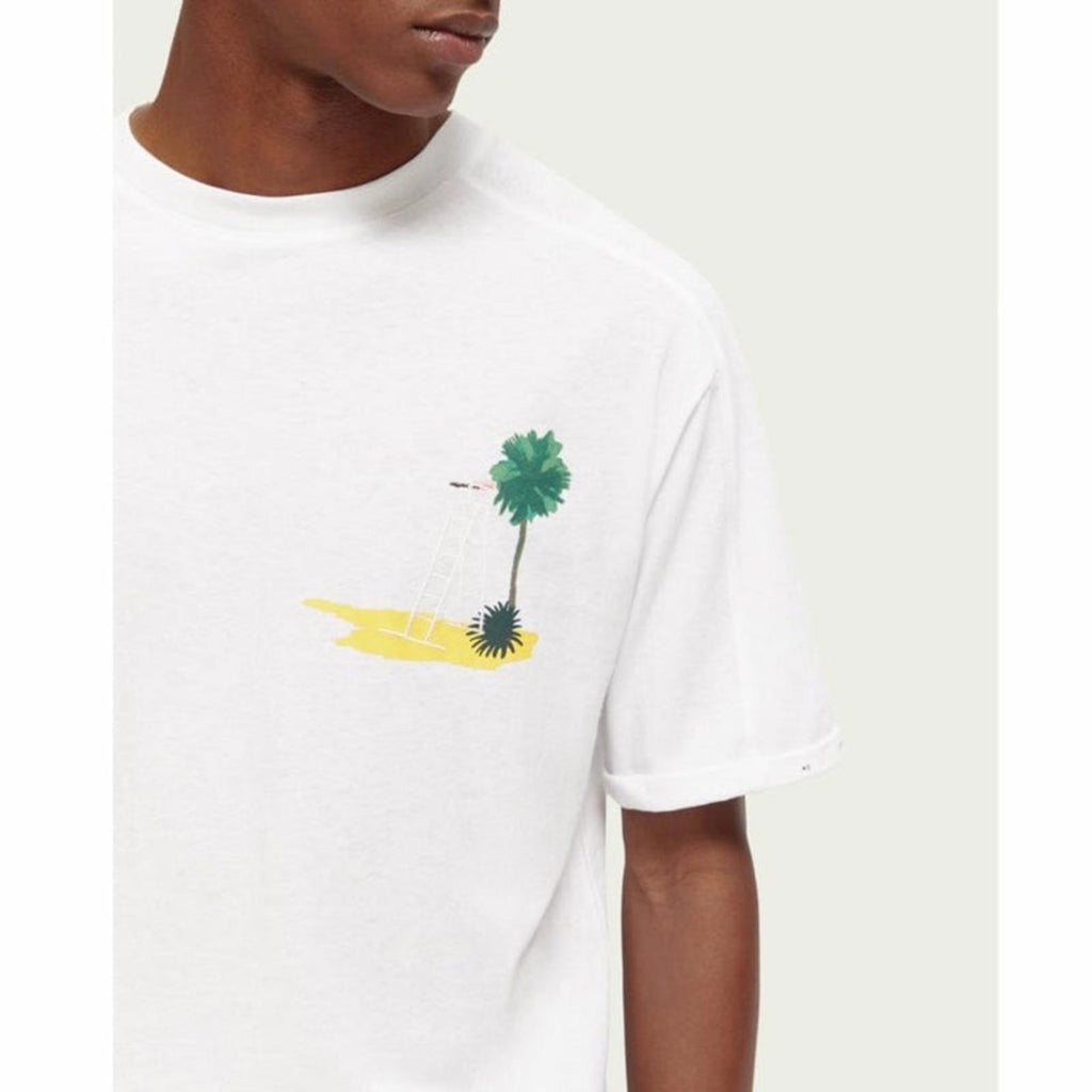 Scotch & Soda Sporty Relaxed Fit Artwork Tee, Organic Cotton & Linen Size S NWT