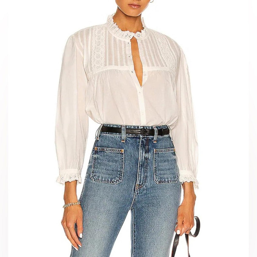 NILI LOTAN Sarah Shirt x Revolve in Ivory, Size L EXCELLENT! Retail $350