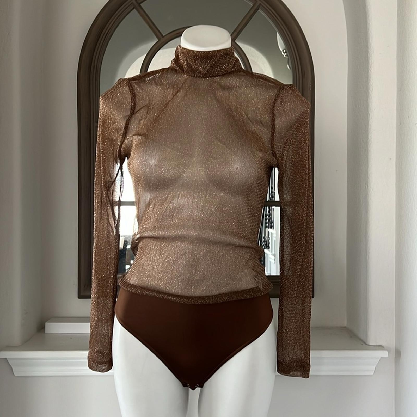 Royalty by Maluma Sheer Metallic Bodysuit, Metallic Gold Size M New w/Tag