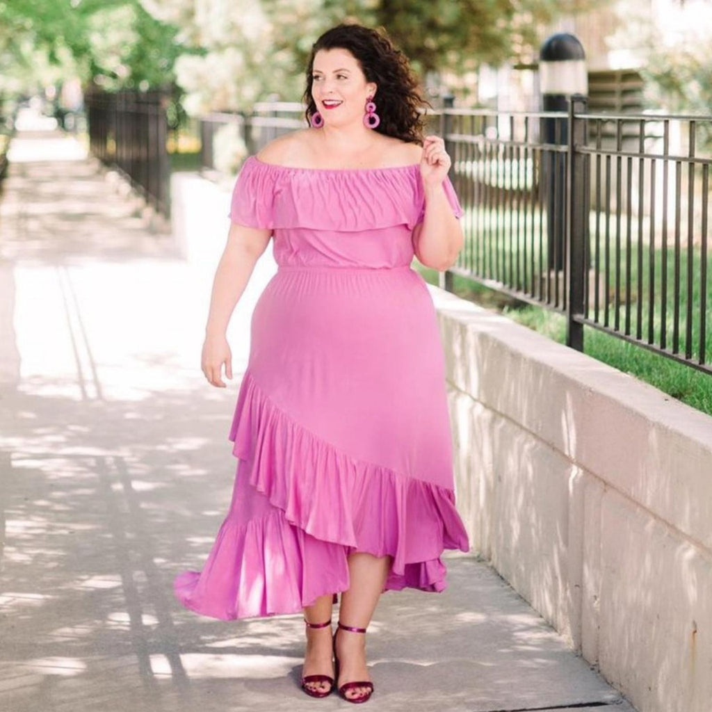 Lane Bryant Ruffle Off-The-Shoulder Maxi Dress in Purple Size 14/16 EXCELLENT!