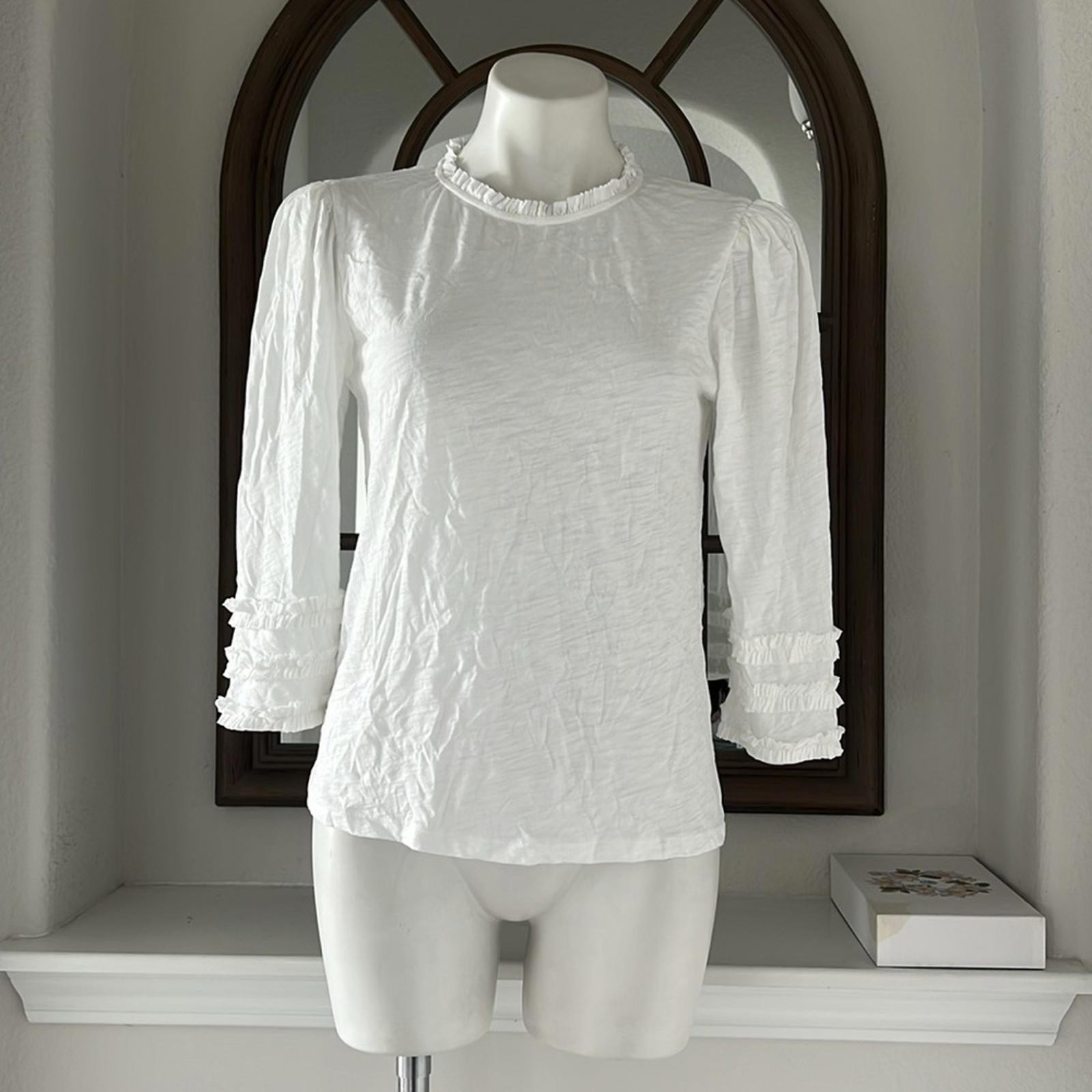 Goldie Pima Cotton Ruffle Trim Tee in White, Size M New w/Tag $125