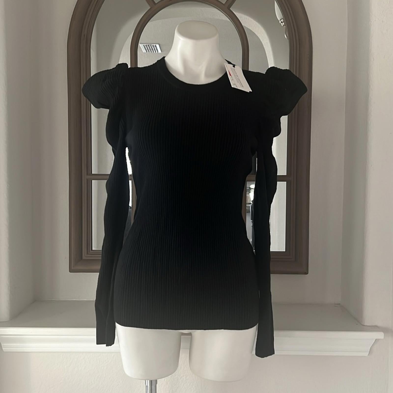7 For All Mankind Cashmere Blend Ribbed Puff Sleeve Sweater, Size L New w/Tag